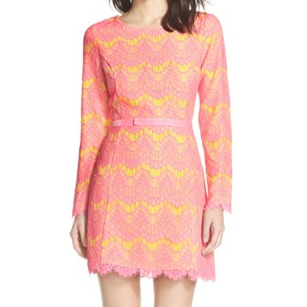 French Connection Lace Shift Dress Blonde/Pink